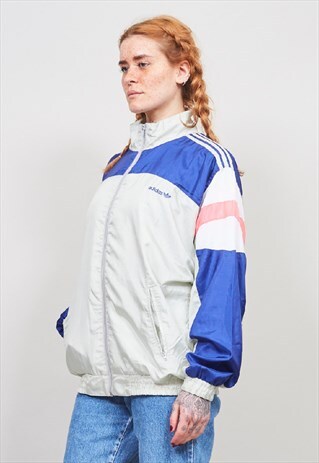 VINTAGE 90'S ADIDAS MULTI-COLOURED STRIPE BEIGE SHELL JACKET
