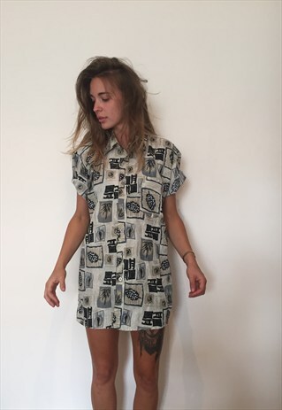 CRAZY PATTERNED VINTAGE RETRO FESTIVAL OVERSIZED SHIRT