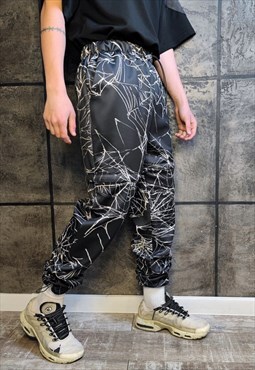 Spider web joggers detachable handmade shorts Goth pants 