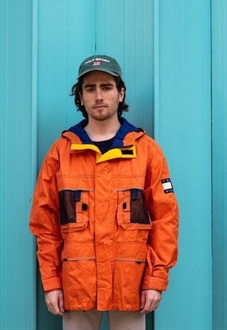 VINTAGE 90S TOMMY HILFIGER ORANGE ZIP UP JACKET FLAG LOGO