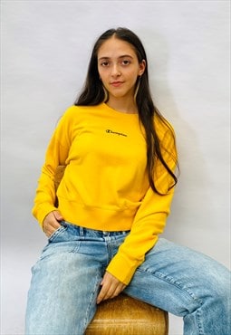 Vintage Size M Champion Crop Sweatshirt In Yellow