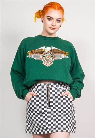 90'S VINTAGE GREEN HARLEY DAVIDSON USA MOTORCYCLE SWEATER