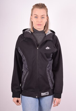 NIKE WOMENS VINTAGE HOODIE JACKET XL BLACK 90S