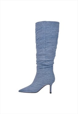 Denim Pointed Toe Stiletto Thigh Boots