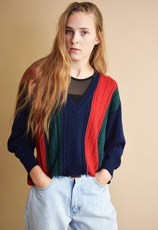 90'S RETRO STRIPED OVERSIZED DAD'S KNIT JUMPER TOP