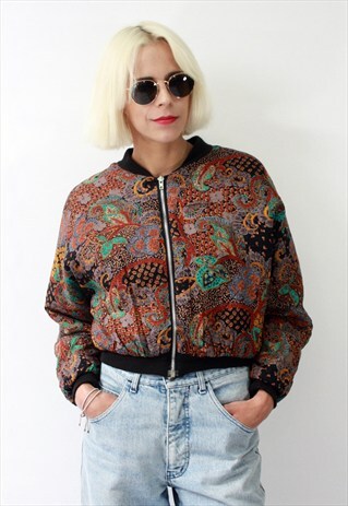 VINTAGE 80' BEAUTIFUL BOMBER JACKET WITH FLOWERS