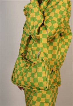Yellow and Green Checkerboard Baguette Bag