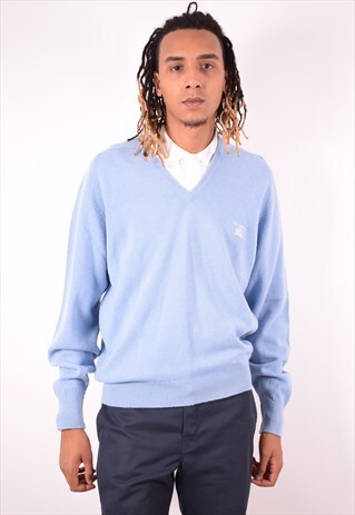 BURBERRY MENS VINTAGE JUMPER SWEATER LARGE BLUE 90S
