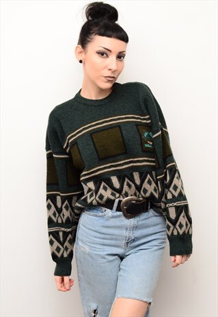 VINTAGE 90'S GRUNGE ABSTRACT GOLF PATTERNED OVERSIZED JUMPER