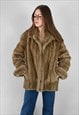 70's Vintage Brown Faux Mink Long Sleeve Coat Jacket