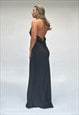 BLACK SATIN SLIP ON MAXI DRESS BACKLESS HANDMADE 