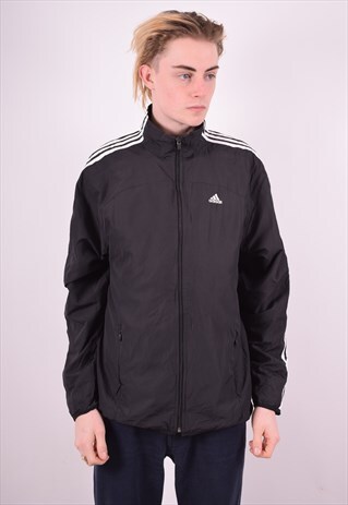ADIDAS MENS VINTAGE TRACKSUIT TOP JACKET MEDIUM BLACK 90'S