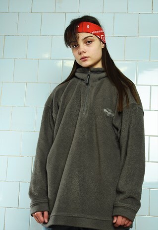 VINTAGE 80S OVERSIZE SPORTS FLEECE JUMPER PULLOVER 1/4 ZIP
