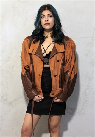 BROWN VINTAGE BALMOD SUEDE & LEATHER 80'S JACKET A383