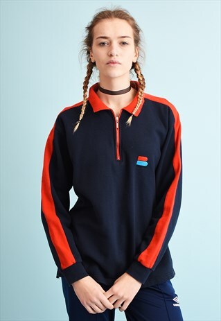 90'S RETRO ATHLEISURE SPORTS NAVY SWEATSHIRT JUMPER