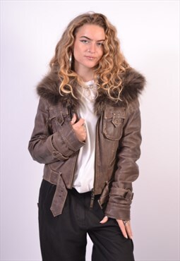 Vintage 00' Y2K Leather Jacket Brown