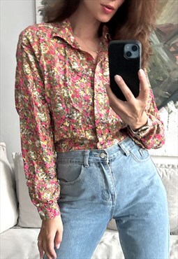 Floral Colorful 80s Shirt / Blouse - L - XL