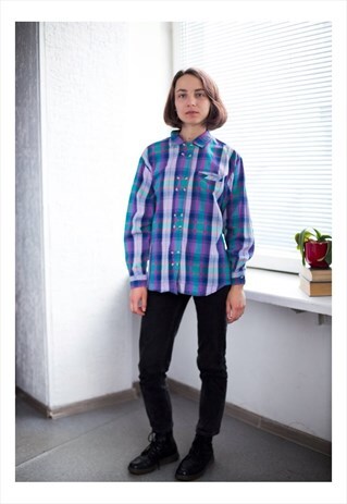 VINTAGE 80'S CHECKED DOUBLE BREASTED BLOUSE