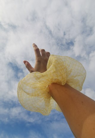 LARGE YELLOW GINGHAM ORGANZA CLOUD SCRUNCHIE