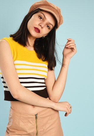 70'S RETRO PARIS CHIC MOD KNIT FESTIVAL CROP TOP