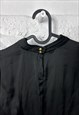 SATIN BLACK BLOUSE WITH SHEER SLEEVES - XS