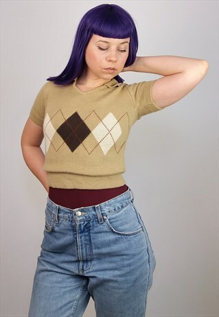 VINTAGE 90'S KNIT SHORT SLEEVES POLO NECK CROP TOP