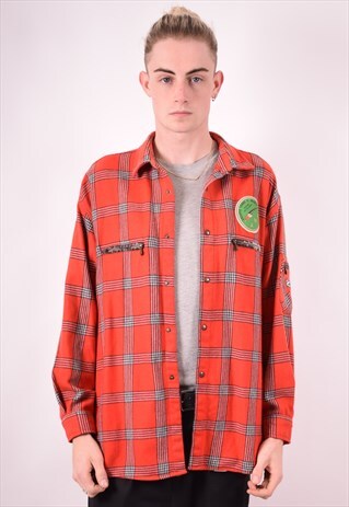 MENS VINTAGE FLEECE SHIRT XL RED 90S