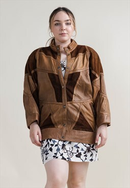 Vintage 70s Drop Shoulder Patchwork Prolonged Leather Jacket