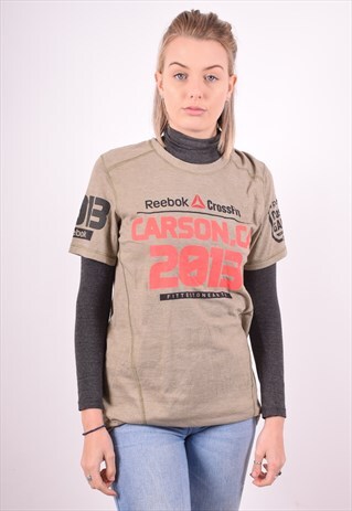 REEBOK WOMENS VINTAGE T-SHIRT TOP MEDIUM BROWN 90S