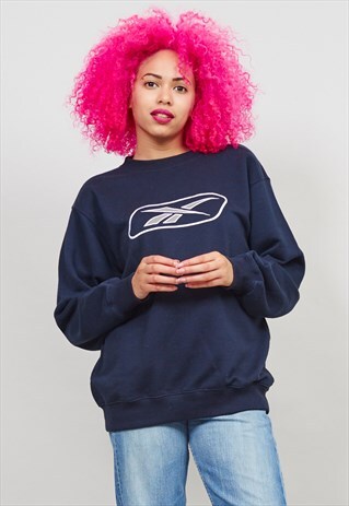 VINTAGE NAVY REEBOK LOGO SWEATER