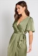 ELENA SHORT SLEEVE WRAP DRESS - OLIVE