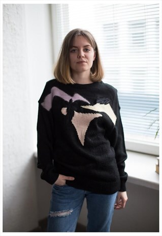 VINTAGE 80'S BLACK COLOUR BLOCK JUMPER