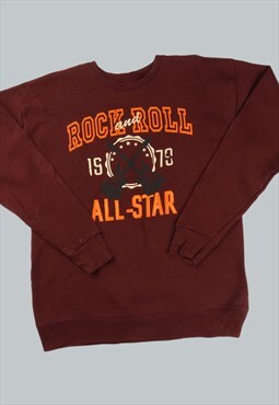 Vintage 90's Sweatshirt Burgundy Rock & roll Jumper Small