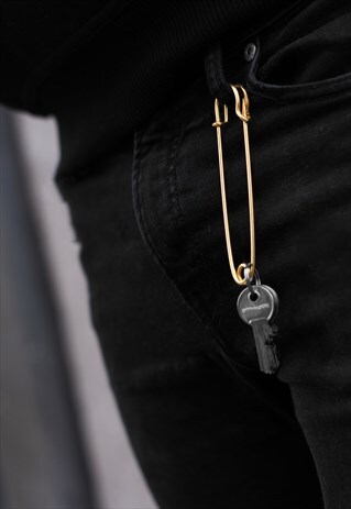 LARGE SAFETY PIN CLIP TROUSER BELT KEY ATTACHMENT - GOLD