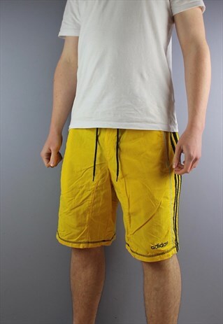 VINTAGE ADIDAS SHORTS IN ORANGE WITH POCKETS, PRINTED LOGO A