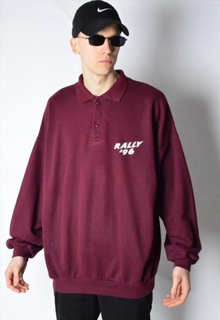 VINTAGE 90S BURGUNDY RED RALLY POLO SWEATSHIRT