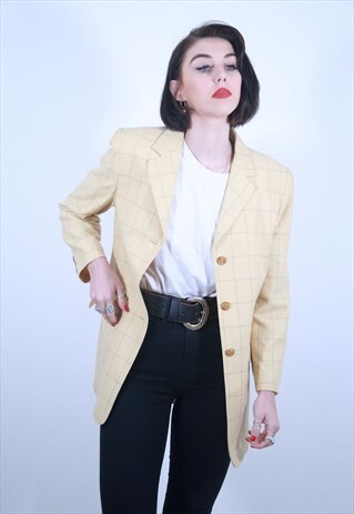 CREAM CHECKED BLAZER