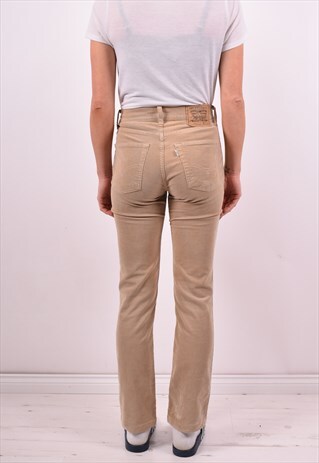 LEVI'S 595 WOMENS VINTAGE CORDUROY JEANS W27 L30 BEIGE 90'S