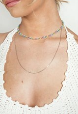 Pastel Feather Pattern Layered Necklace