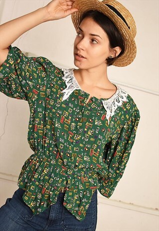 90'S RETRO LACE DETAILED PARIS CHIC FESTIVAL BLOUSE TOP