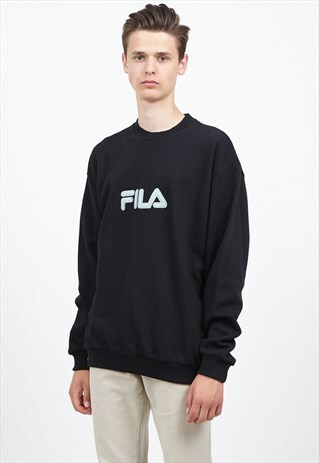 VINTAGE BLACK FILA CREW NECK PULLOVER SWEATSHIRT