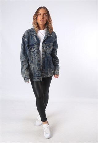 ACID WASH DENIM JACKET VINTAGE UK 18 - 20 (AE1D)