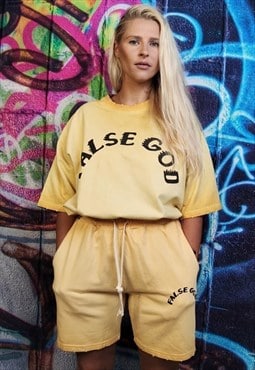 False god graffiti shorts gradient pants in tie-dye yellow 