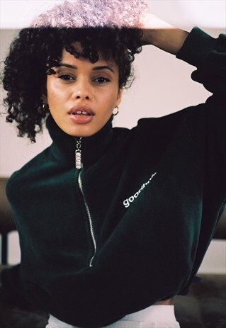 OFF FLEECE CROP HALFZIP FOREST