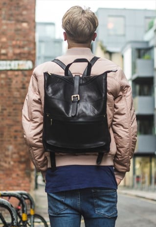 BLACK LEATHER LAPTOP / WORK BACKPACK