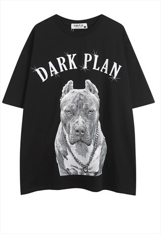 PITBULL T-SHIRT DARK PLAN TEE RETRO GRUNGE DOG TOP IN BLACK
