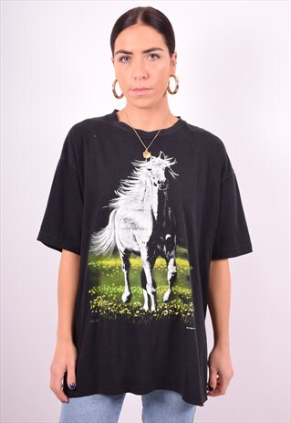 WOMENS VINTAGE T-SHIRT TOP XL BLACK 90'S
