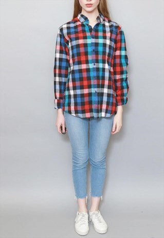 VINTAGE 1990'S MIXED COLOUR PLAID FLANNEL LONG SLEEVED SHIRT