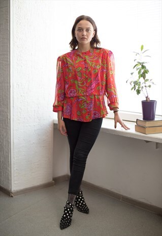 VINTAGE 80'S RED FLOWER PRINT BLOUSE