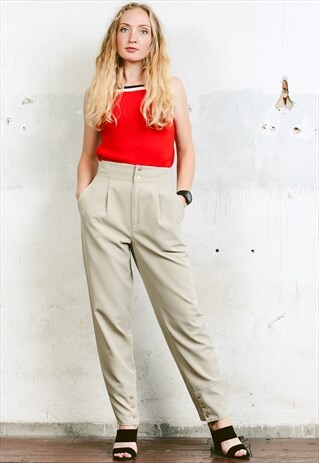 VINTAGE 80S HIGH PLEATED WAIST TAPERED TROUSERS